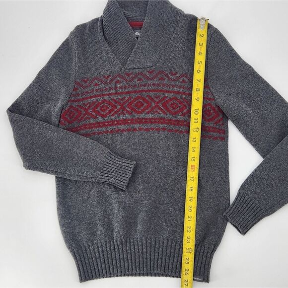 Eddie Bauer Shawl Collar Sweater Size Small Mens Gray Red Wool Blend Fair Isle - Picture 5 of 7